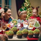 24pcs Double-side Merry Christmas Cupcake Topper,Santa Claus Xmas Cake Picks for Christmas Party Supplies, New Year Ceremony Party Cake Decorations Supplies