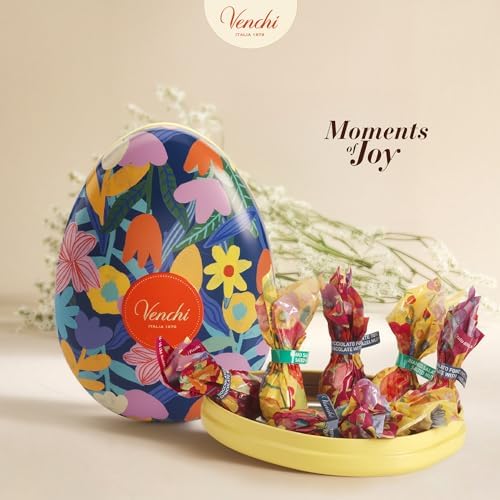 Venchi - Egg-Shaped Tin, 2.71 Oz, 7 Assorted Hazelnut Chocolate Mini Eggs, Gluten Free, Venchi Spring Collection Teresa Rego, Gift Idea, Mother's Day