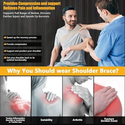 SPOBTRACE Shoulder Brace For Torn Rotator Cuff For Men Women, Adjustable Shoulder Compression Sleeve Support Brace Arm Sling Immobilizer For Pain Relief,Sleep,Injuries(M/L)