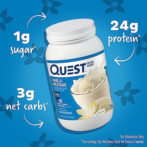 Quest Nutrition Vanilla Milkshake Protein Powder, 24g of Protein, 1g of Sugar, Low Carb, Gluten Free, 3 Pound, 43 Servings