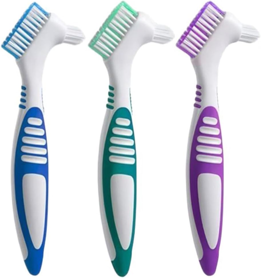 3 P Denture Cleaning Brush Portable Cleaning Brush False Teeth Brushes for Denture Care Denture Cleaner with Multi-Layered Soft Bristles and Dual Angled