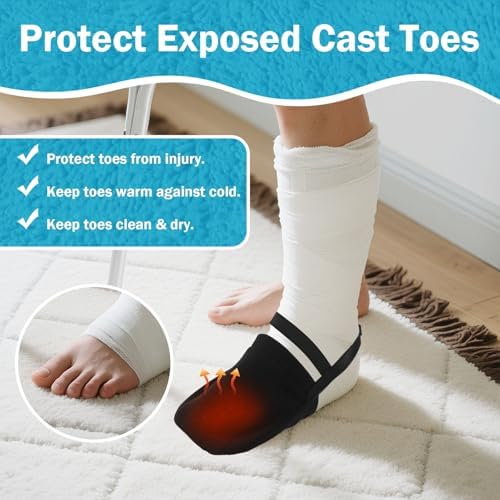2Pcs Cast Sock Toe Cover – Shield Cast Toes, Warm & Dry | Adjustable Velcro Strap Closure, Non-Slip Bottom for Safe Walking, Foot Surgery Recovery Supplies for Men Women