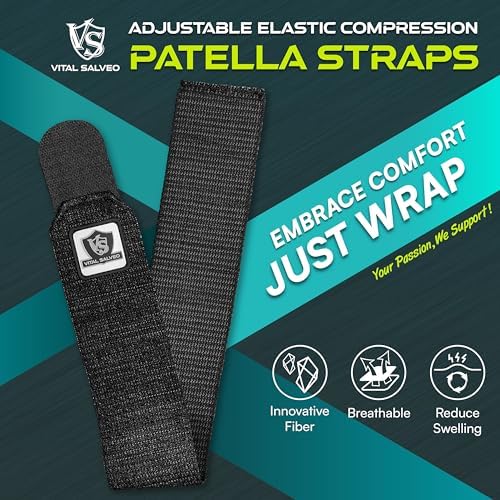 Vital Salveo- Elastic Breathable Knee Patella Wrap Compression Bandage Brace Support Straps for Pain Relief, Joint Stabilize for Men Women Basketball, Tennis, Soccer, Football (Pair) Black /2"* 16"