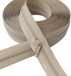 MebuZip #3 Nylon Coil Zippers by The Yard Bulk Zipper Roll Zipper Tape 10 Yards with 25pcs Pulls for Sewing Tailor DIY Craft Bags Pillows (Beige 10Yards)