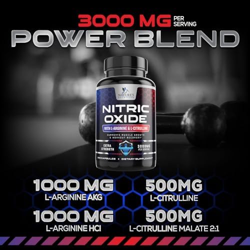 Nitric Oxide Booster Extra Strength - 3X Strength L-Arginine & Citrulline Supplement - Best Nitric Oxide Supplements for Men - Supports Muscle, Heart Health, Energy - Bottled in USA - 240 Capsules