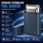 Professional Foil Shaver for Men, Rechargeable Cordless Electric Razor for Ultra-Close Shave, Travel-Friendly Design with Protective Cap & Pouch, High-Speed Powerful Motor - Grey