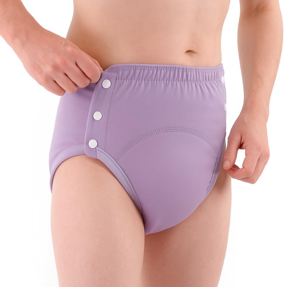 Cotton Incontinence Pants for Adults: Washable, Breathable, Adjustable Leak-Proof Underwear for Elderly (Purple, M)