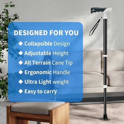 Adjustable Foldable Walking Cane, Hiking Sticks Canes Walking Sticks for Seniors,Telescopic Walking Canes with Anti-Slip Grip, Lightweight Trekking Cane for Hiking, Climbing.