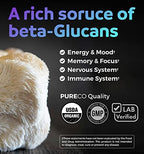 PURE CO Organic Lions Mane Supplement Capsules - USDA Organic Mushroom Supplement Capsules with 1000mg Lion's Mane 10:1 Extract per Serving with 30% Polysaccharides - Vegan & Non-GMO (1 Month Supply)