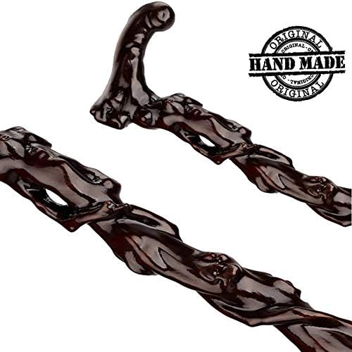 Wooden Walking Cane, Fashionable Crutch for Men and Women, Wood Cane with Carved Grip Handle, Exquisite Carving Walking Sticks as Gift, Retro, Ergonomic, Handmade (Brown2)