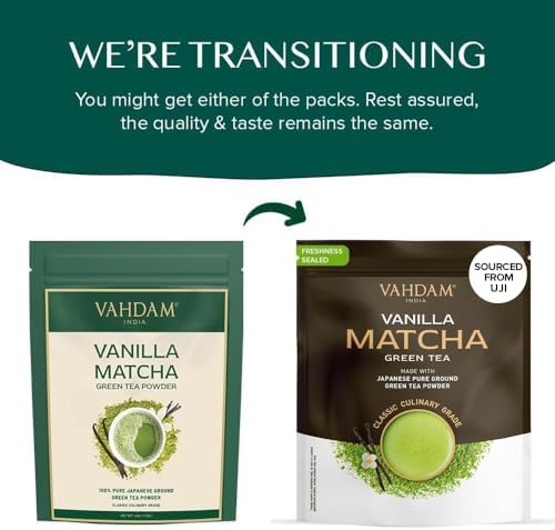 VAHDAM, Vanilla Matcha Green Tea Powder - 1.76oz | Pure Madagascar Vanilla + Premium Authentic Japanese Matcha | Hot or Iced - Vegan & Gluten-Free