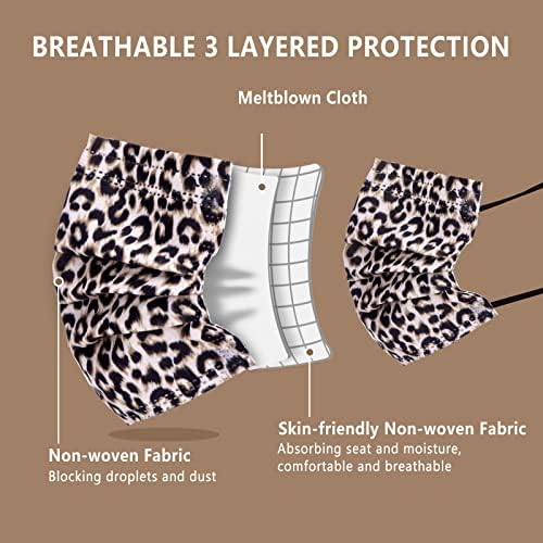 Borje Disposable Face Masks with Designs Cute Face Mask 3 Ply Cheetah Print 50 Pcs