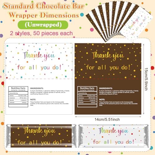 Gilprop 100 Pcs Teacher Appreciation Gifts Bulk Employee Appreciation Gifts Bulk Thank You Chocolate Bar Wrappers for Team Gift Appreciations Gift Vet Tech Week Pastor Day