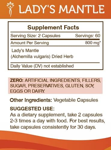 Secrets of the Tribe Lady's Mantle 120 Capsules, 800 mg, Lady's Mantle (Alchemilla vulgaris) Dried Herb (120 Capsules)