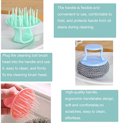 6 Pack Stainless Steel Scrubber Handle Attachment Universal Steel Wool Srubber Handle Grips for Stainless Steel Scourer Metal Wire Scrubbing Sponges Scouring Pads Plastic Nylon Dish Scrubbers