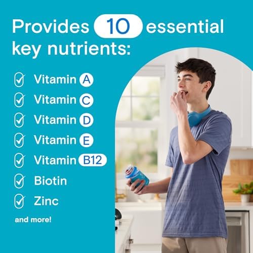 One A Day Teen Boy’s Daily Essentials Multivitamin Gummies, Teen Boy Vitamins with Vitamin C, Vitamin D, Bone Health, Immune Health, Raspberry Natural Flavor, 120 Gummies