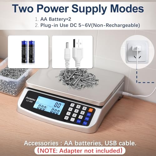 Atogou 66lb Food Scale, Commercial Kitchen Scale with Price Computing, Plug-in Usable, 0.05oz/1g, 304 Stainless Steel, for Cooking, Vegetables, Farm, Industry, Counting. LC300 Silver