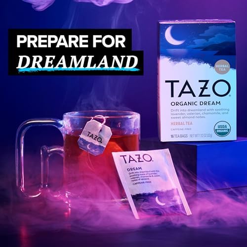 TAZO Organic DREAM Herbal Tea Bags, Caffeine-Free Bedtime Tea, Relaxing Chamomile and Lavender Blend, 16 Total Tea Bags