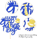 1 Pack Happy Father's Day Cake Topper Glitter Best Dad Cake Pick Super Dad Tie Hat Moustache Cake Decoration for Happy Father's day Theme Men Birthday Party Supplies Blue