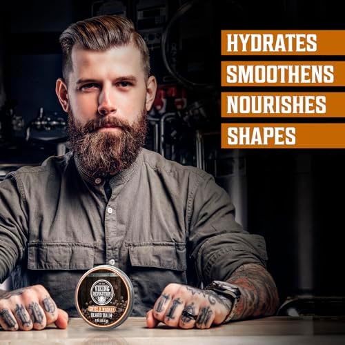 Viking Revolution Coffee Whiskey Beard Balm for Men - Beard Butter for Men with Argan Oil and Jojoba Oil Softener and Moisturizer Styling Balm (1 Pack, 2oz)