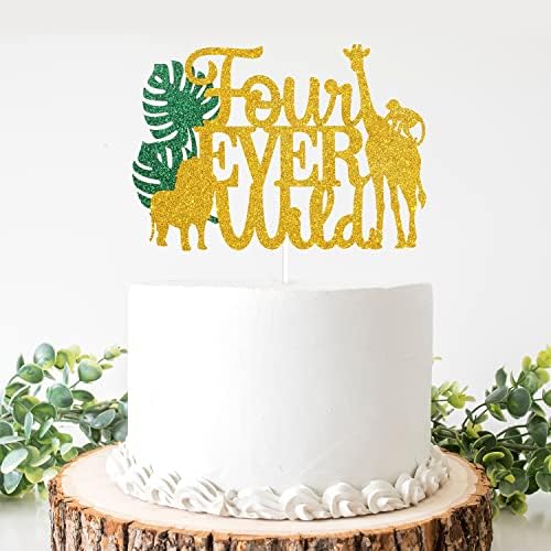 Four Ever Wild 4th Birthday Cake Topper - Jungle Safari Birthday Party Decorations - Safari Happy 4th Birthday Cake Topper For Boys