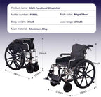Lightweight Aluminum Alloy Transport Wheelchair for Adults - 18" Wide Seat with Front/Rear Locking Brakes, 24" Quick-Release Wheels, Foldable Design, 275 lbs Capacity (Bright Silver)