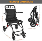 Lightweight Wheelchair, Portable Folding Transport Wheelchair with Locking Hand Brakes, Folding Transit Wheelchairs for Adults and Seniors Support 220lbs