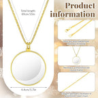 5X Magnifying Glass Necklace Monocle, Necklace Magnifier Glass Gold Costume Prop with 1.7 Inch Glasses Lens and 35inch Long Chain, Magnifying Pendant Eyepiece for Library Reading Newspaper
