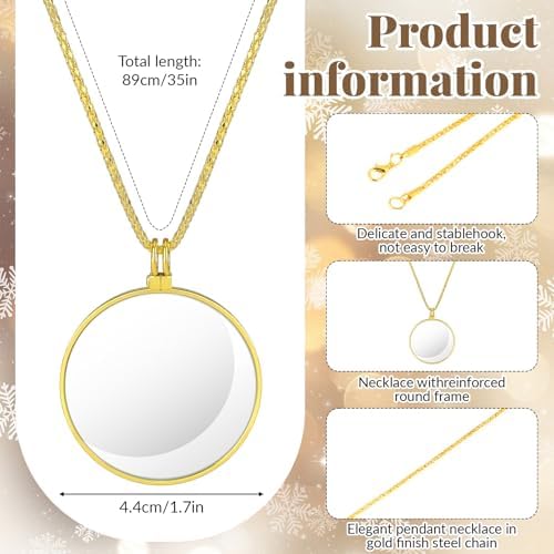 5X Magnifying Glass Necklace Monocle, Necklace Magnifier Glass Gold Costume Prop with 1.7 Inch Glasses Lens and 35inch Long Chain, Magnifying Pendant Eyepiece for Library Reading Newspaper