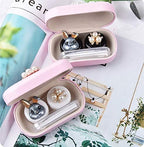 PU Leather Contact Lens Case Cute Pearl Cartoon Portable Travel Contact Lens Case Box Eye Care Kit Holder Mirror Box (Pink)