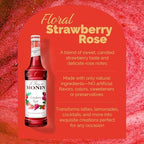 Monin - Strawberry Rose Syrup, Strawberry Rose Flavoring, Flavored Syrup, Coffee Flavoring, Natural Flavoring, Great for Lattes, Teas, Lemonades, Cocktails, & More (750 ml)