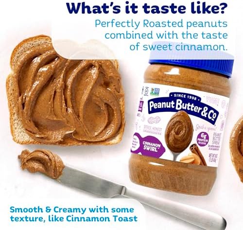 Peanut Butter & Co. Cinnamon Swirl Peanut Butter, 6g Protein, Non-GMO Project Verified, Gluten Free, Vegan, 16 Ounce (Pack of 6)