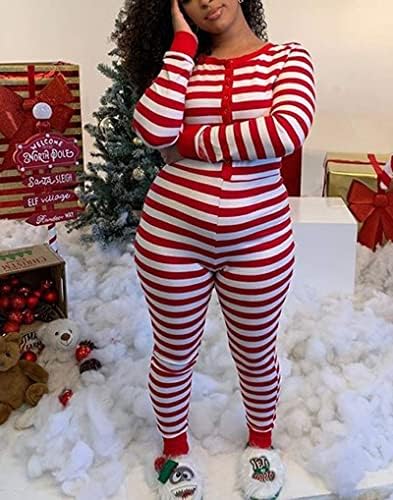 Springcmy Women Christmas Deep V-Neck Jumpsuit Long Sleeve One Piece Bodycon Romper Pajamas Sleepwear Bodysuit Loungewear