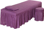 3pcs Set Beauty Salon Massage Table Bed Sheet Skirt SPA Bedspread Full Cover with Pillowcase, Stool Cover… (180 * 70,Purple)