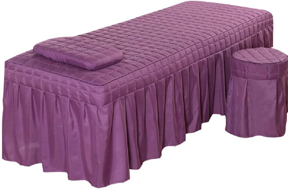3pcs Set Beauty Salon Massage Table Bed Sheet Skirt SPA Bedspread Full Cover with Pillowcase, Stool Cover… (180 * 70,Purple)