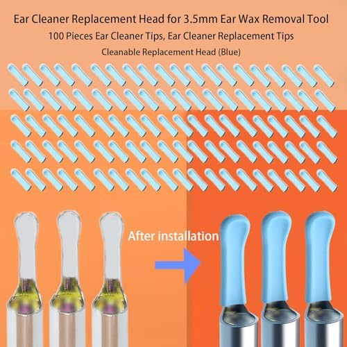 100 Pieces Ear Cleaner Tips, Ear Cleaner Replacement Tips, Silicone Ear Wax Removal Tool Cap for Ear Cleaner with Camera Blue