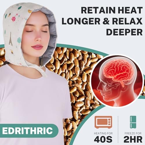 Flaxseed Heating Pad for Tension Headaches, Relief and Deep Conditioning Therapy Hot Cap for Hair Care, Natural Microwave Heating Cap for Head Pressure and Stress Relief