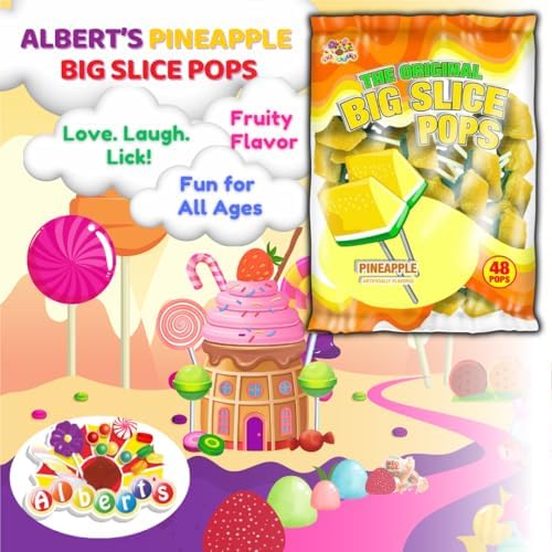ALBERT’S Big Slice Pineapple Lollipops – 48 Count Bulk Pack | Juicy Tropical Flavored Candy Suckers Individually Wrapped for Parties, Events & Sharing