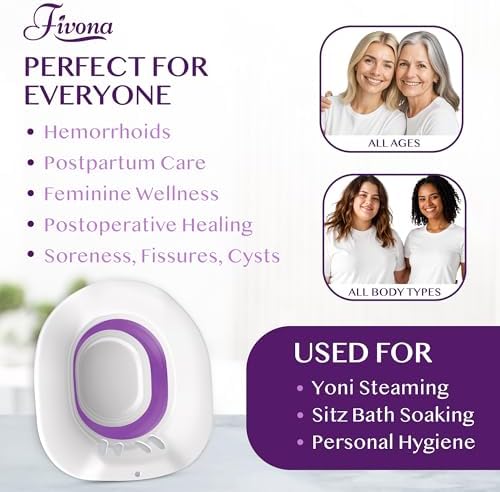 Fivona Sitz Bath for Toilet Seat Postpartum and Hemorrhoids Care - Yoni Steam Seat - Foldable Basin for Epsom Salt Soak - Portable Bidet BPA Free Temperature Resistant - Universal Fit - Purple