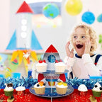 2Pcs Space Cupcake Stand - 3 Tier Outer Space Rocket Theme Birthday Party Decorations Cardboard Cake Holder Dessert Tower for Boys Kids Galaxy Solar System Baby Shower Party Supplies Favors