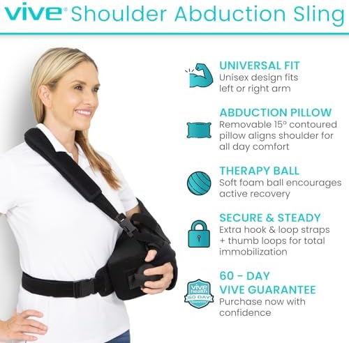 Vive Shoulder Abduction Sling - Immobilizer for Injury Support - Pain Relief Arm Pillow for Rotator Cuff, Sublexion, Surgery, Dislocated, Broken Arm - Brace Includes Pocket Strap, Stress Ball, Wedge