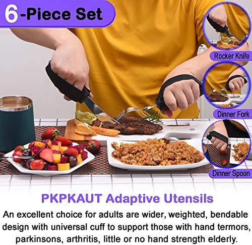 Weighted Parkinsons Utensils for Hand Tremors, Weighted Silverware for Parkinsons Patients Arthritic Hands, Built Up Utensils for Adults, Adaptive Eating Utensils for Disabled People Elderly