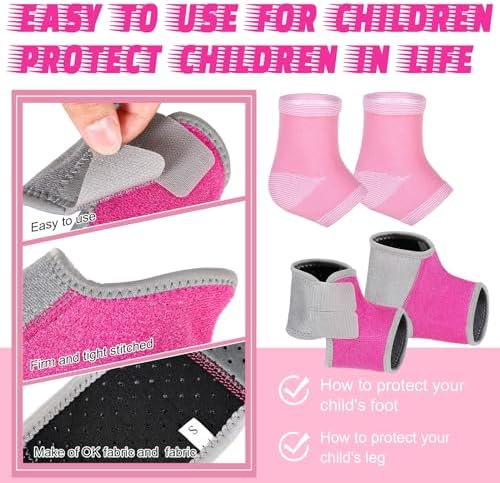 Tarpop 2 Pairs Kids Ankle Brace Set Foot Support Stabilizer Wraps Protector Guard Knitted Ankle Sleeve Sock Support Compression Socks for Injury Prevention(Pink,Medium)