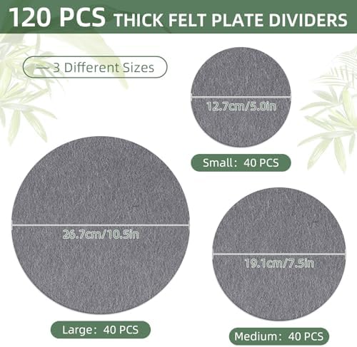 120Pcs Plate Separators Storage, Soft Felt Plate Dividers, Round Dish Storage Protectors Pads with 3 Different Size (Grey)