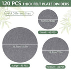 120Pcs Plate Separators Storage, Soft Felt Plate Dividers, Round Dish Storage Protectors Pads with 3 Different Size (Grey)