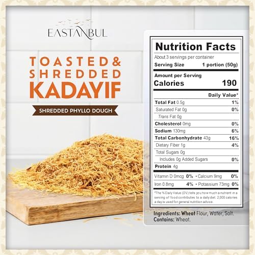 Eastanbul Baked Kataifi, 6oz, Roasted Kataifi for Dubai Chocolate, Toasted Kadayif for Dubai Chewy Cookies, Toasted Katifi, Shredded Phyllo Dough for Milk Pudding, Roasted Katifi, Katafi̇, Knafeh, Kadaif, Kosher by Star-K, Halal