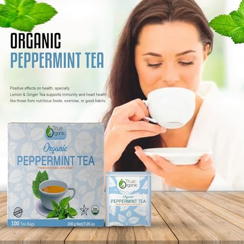 True Organic Premium Peppermint Tea |100 Count Tea Bags | USDA Organic & Kosher Certified |100 Envelop Organic Peppermint Tea Bags for Your Home & Cafe.