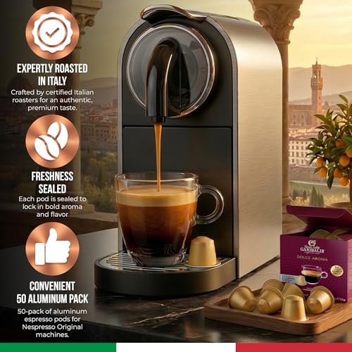 Gran Caffè Garibaldi Espresso Pods, Italian Roasted Coffee, Compatible Nespresso Original Line Machines, Nitrogen Flushed, Intense Aroma, Full-Bodied Crema - Dolce Aroma 200 Aluminum Cups