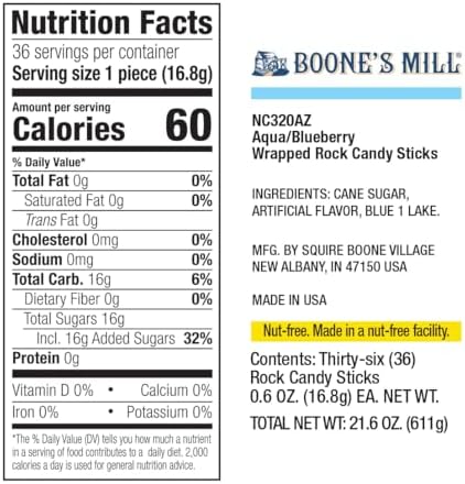Boone's Mill | Rock Crystal Candy Sticks | Blue Blueberry | 36 Sticks