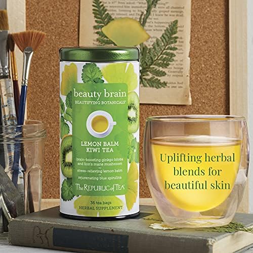 The Republic of Tea – Beauty Brain Beautifying Botanicals Lemon Balm Kiwi Tea, 36 Tea Bags, Herbal Blend, Caffeine Free, Gluten Free